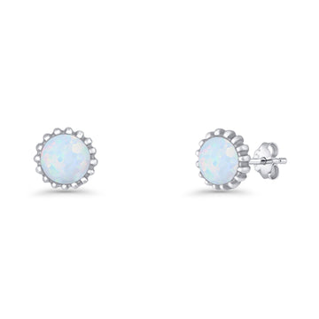 Round Stud Earring Lab Created White Opal Oxidized 925 Sterling Silver Wholesale